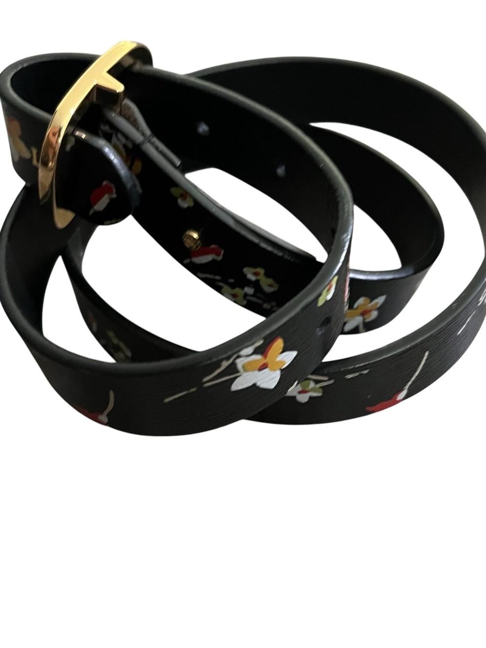 Lauren Ralph Lauren Floral Leather Belt Womens Black Skinny Gold Buckle Sz M - Picture 4 of 12